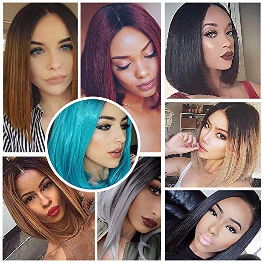 BARSDAR 14" Girl’s Short Bob Hair Wigs Straight Synthetic Dark Roots Ombre Colorful Christmas Cosplay Daily Party Wig for Women